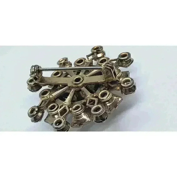 Vintage AB Rhinestone Snowflake Starburst Statement Pin Brooch Atomic MCM - Picture 5 of 6